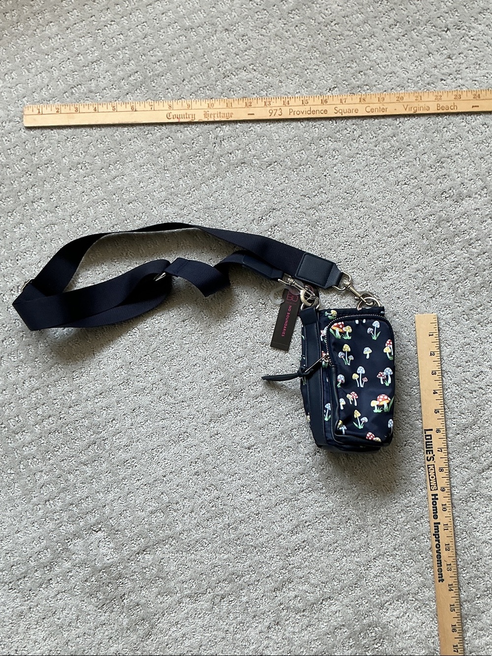 No Boundaries Navy Mushroom Print water bottle carrier crossbody